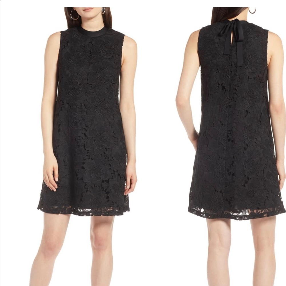 Halogen Lace Overlay Sleeveless Shift Dress